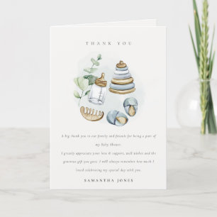 Cute Nursery Essential Leafy Blue Boy Baby Shower Thank You Card