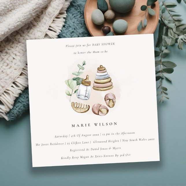 Cute Nursery Essential Leafy Pink Girl Baby Shower Invitation (Creator Uploaded)