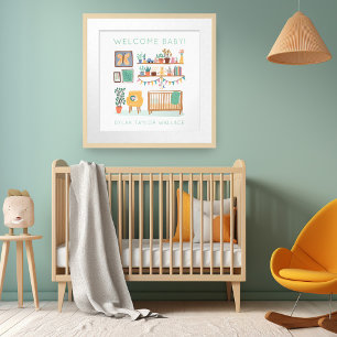 Cute Nursery Illustration CUSTOM BABY NAME  Poster