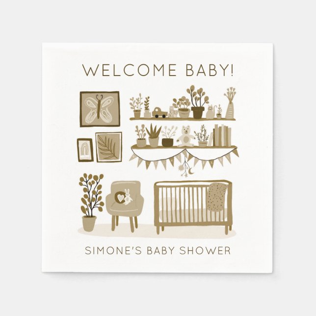 Cute Nursery Illustration CUSTOM BABY SHOWER  Napkin (Front)