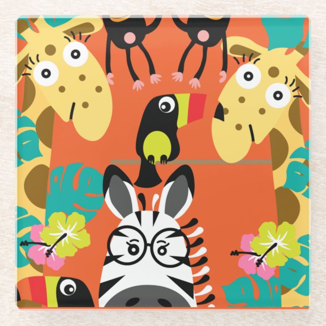 Cute nursery jungle animals decor   glass coaster (Front)