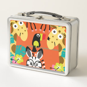 Cute nursery jungle animals decor metal lunch box