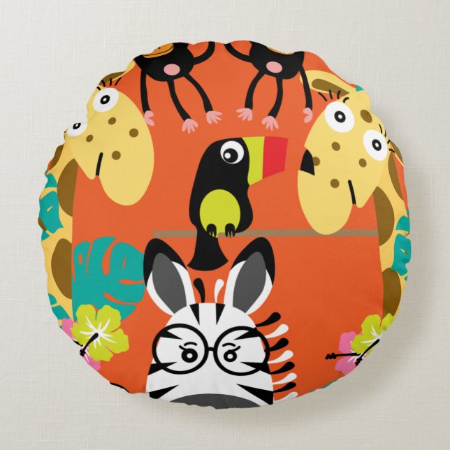 Cute nursery jungle animals decor   round cushion (Front)