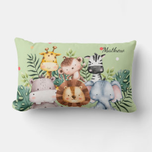 Cute nursery monogram l Safari greenery Lumbar Cushion