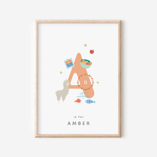 Cute Nursery Personalised Alphabet Letter A Poster