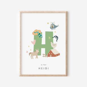 Cute Nursery Personalised Alphabet Letter H Poster