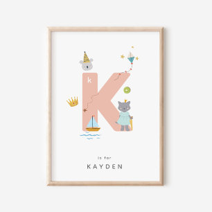 Cute Nursery Personalised Alphabet Letter K Poster