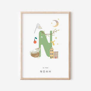 Cute Nursery Personalised Alphabet Letter N Poster
