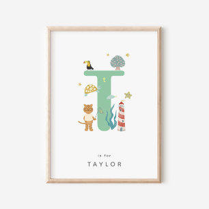 Cute Nursery Personalised Alphabet Letter T Poster