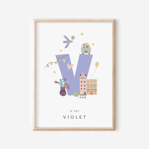 Cute Nursery Personalised Alphabet Letter V Poster
