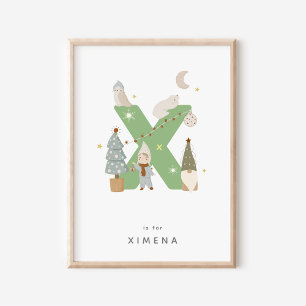 Cute Nursery Personalised Alphabet Letter X Poster