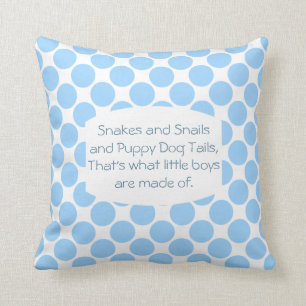 Cute Nursery Pillow for baby boy, blue polka dots