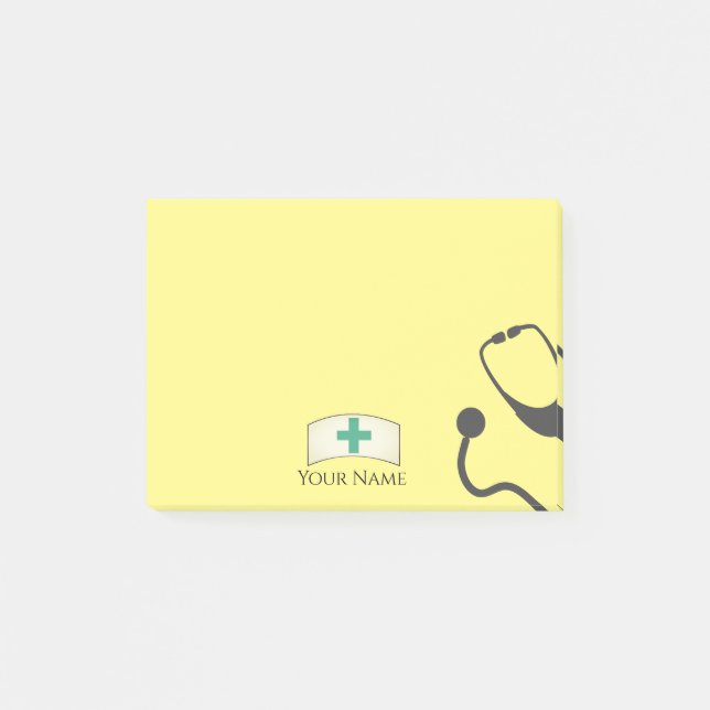 Cute Nurses Cap Medical Stethoscope Yellow Name Post-it Notes (Front)