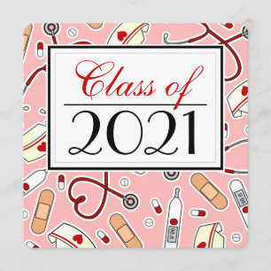 Cute Nursing School RN Pink Graduation Square Invitation
