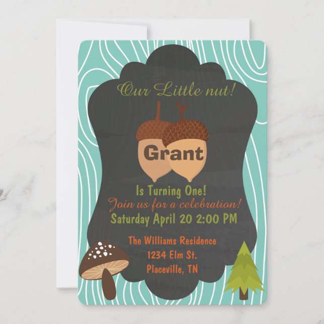 Cute Nut Woodland birthday party invitation 4 (Front)