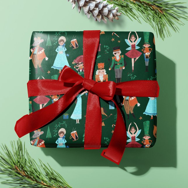 Cute Nutcracker Dark Green Christmas Holiday Wrapping Paper (Cute Nutcracker Dark Green Christmas Holiday Wrapping Paper)