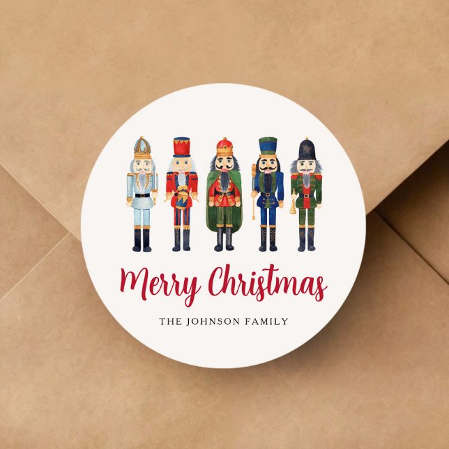 Cute Nutcracker Merry Christmas Classic Round Sticker (Cute Nutcracker Merry Christmas Classic Round Sticker)