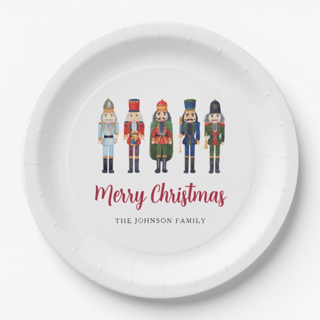 Cute Nutcracker Merry Christmas Paper Plate (Front)