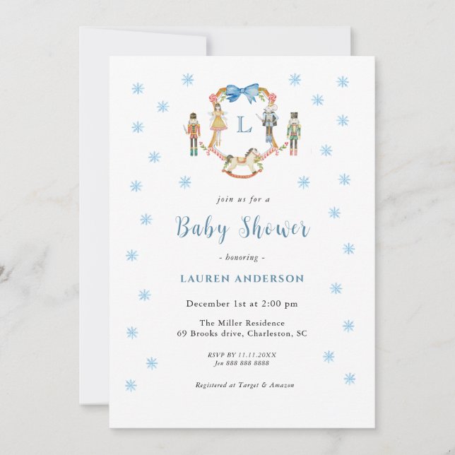 Cute Nutcracker Monogram crest Boy Baby shower Invitation (Front)