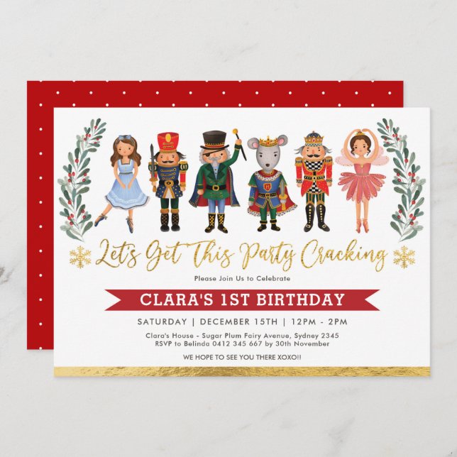 Cute Nutcracker Party Winter Christmas Birthday Invitation (Front/Back)