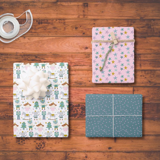 Cute Nutcrackers Holiday Season Patterns Wrapping Paper Sheet (Creator Uploaded)
