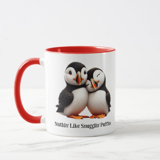 Cute Nuthin' Like Snugglin' Puffins Mug (Left)