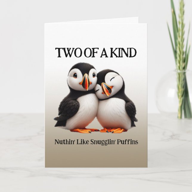 Cute Nuthin' Like Snugglin' Puffins Thank You Card (Front)