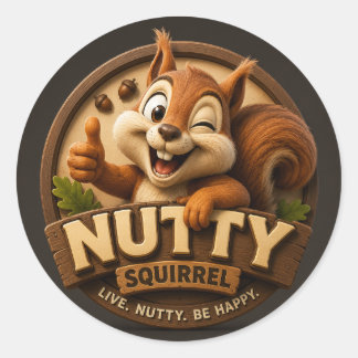 Cute Nutty Squirrel Cartoon Classic Round Glossy Sticker