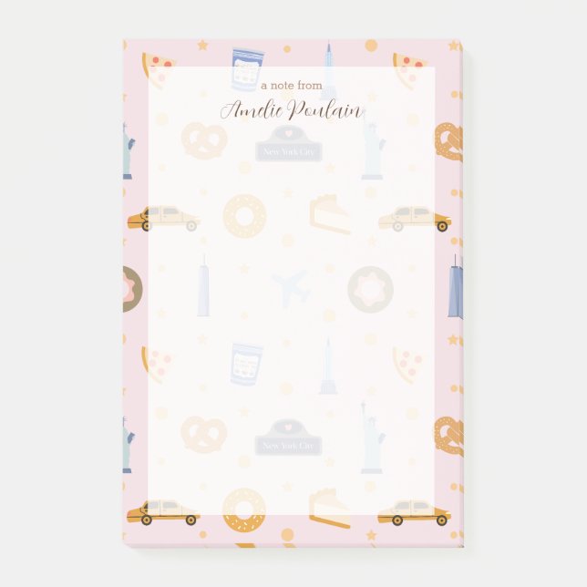 Cute NYC pattern pink custom Name  Post-it Notes (Front)