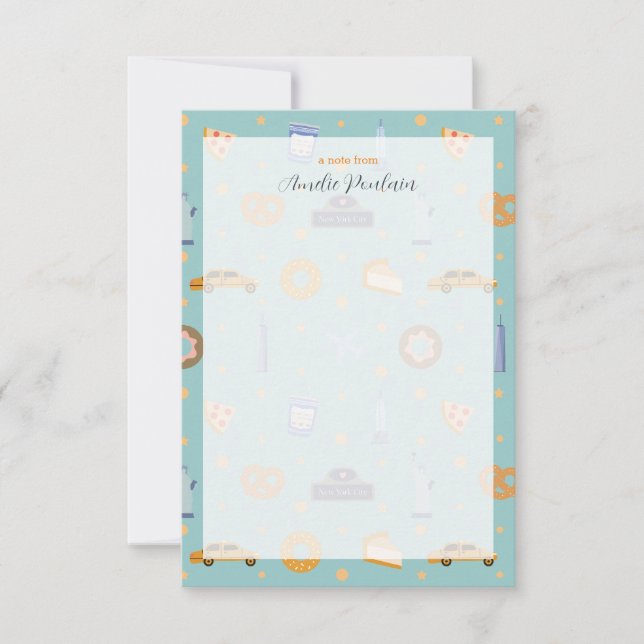 Cute NYC Pattern Turquoise Green Personalised Name Card (Front)
