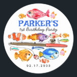 Cute O-Fish-al Reel Fun Gone Fish Fishing Birthday Classic Round Sticker<br><div class="desc">Cute O-Fish-al Reel Fun Gone Fish Fishing Birthday Favour Sticker</div>