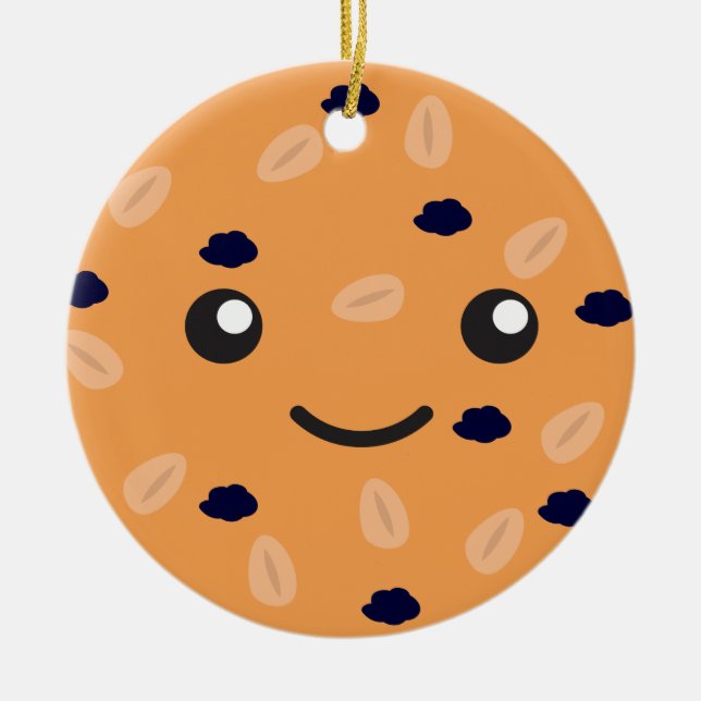 Cute Oatmeal Raisin Cookie Ceramic Ornament (Front)