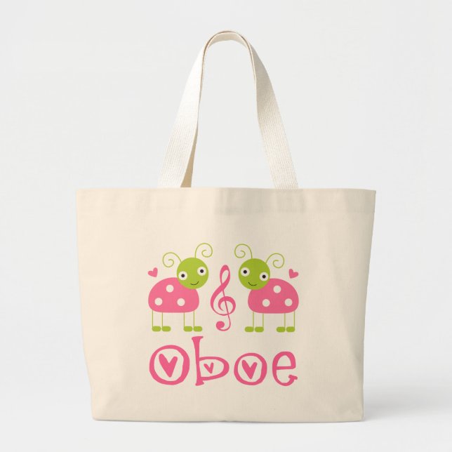Cute Oboe Pink Ladybugs Large Tote Bag (Front)