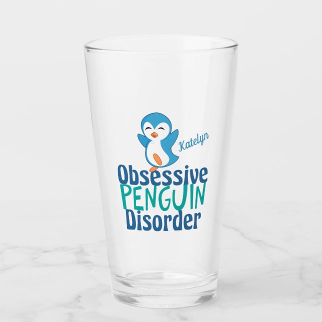 Cute Obsessive Penguin Disorder Glass (Front)