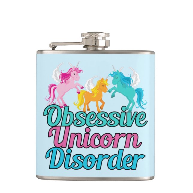 Cute Obsessive Unicorn Disorder Hip Flask (Front)
