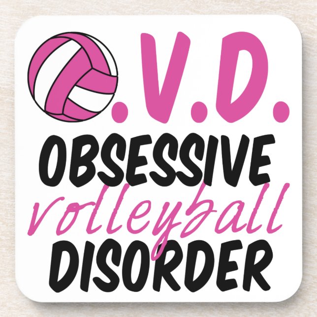 Cute Obsessive Volleyball Disorder Pink Player Coaster (Front)