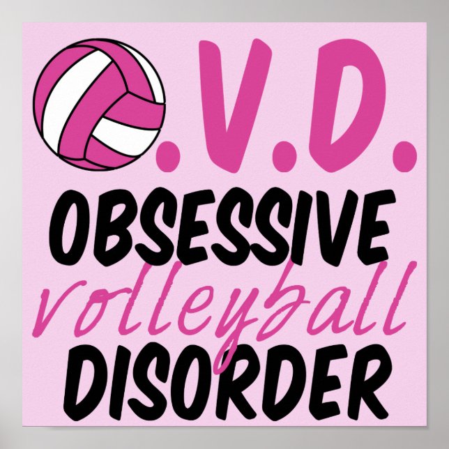 Cute Obsessive Volleyball Disorder Pink Player Poster (Front)