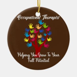 Cute Occupational Therapist Handprint Tree Ceramic Ornament