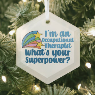 Cute Occupational Therapist Super OT Christmas Glass Tree Decoration