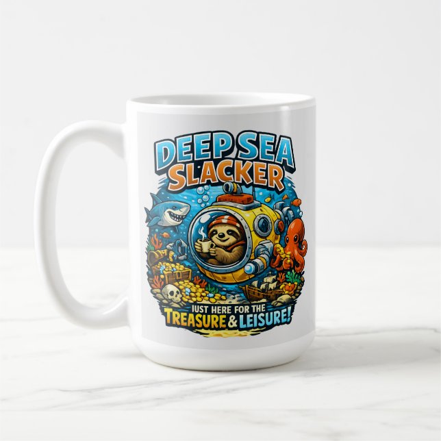 Cute Ocean Adventure Humor, Funny Sloth Diving art Coffee Mug (Left)