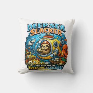 Cute Ocean Adventure Humor, Funny Sloth Diving art Cushion