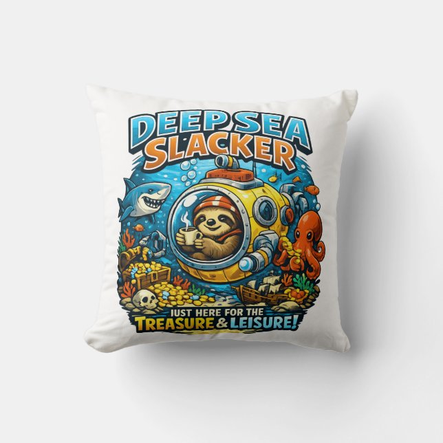 Cute Ocean Adventure Humor, Funny Sloth Diving art Cushion (Front)