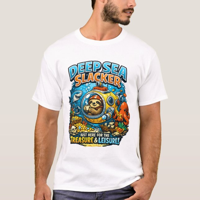 Cute Ocean Adventure Humor, Funny Sloth Diving art T-Shirt (Front)