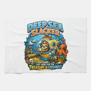 Cute Ocean Adventure Humor, Funny Sloth Diving art Tea Towel