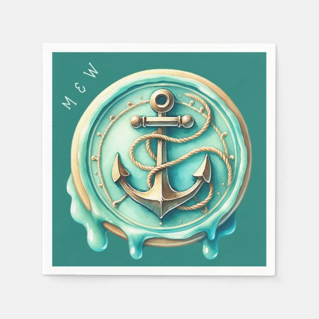 Cute Ocean Anchor Personalised Napkin (Front)