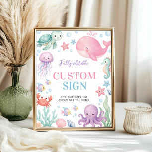 Cute Ocean Animal Birthday Party Custom Table Sign