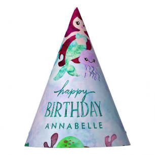 Cute Ocean Animals Mermaid Theme Happy Birthday Party Hat