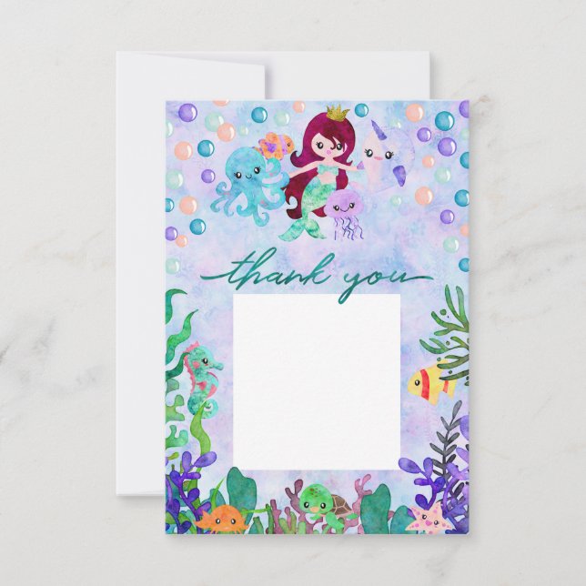 Cute Ocean Animals Mermaid Theme Thank You Card (Front)