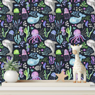 Cute Ocean Animals Nursery Peel and Stick Wallpaper