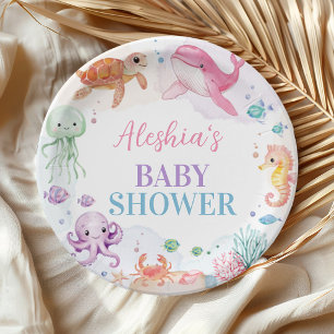 Cute Ocean Animals Sea You Soon Baby Shower Paper Plate